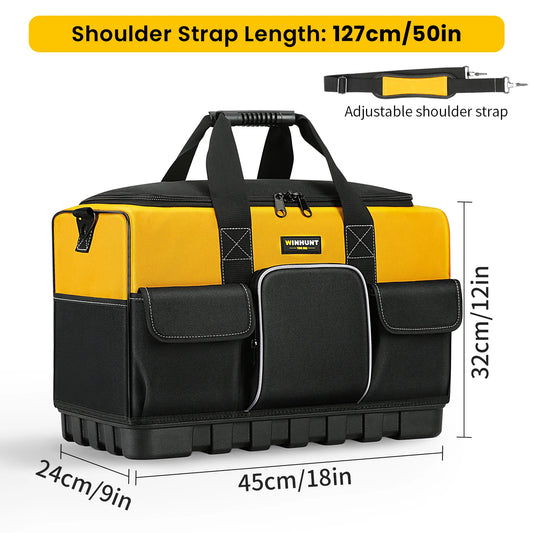 WINHUNT Tool Bag, 18-inch Tool Organisers, 600 Denier Large Tool Bag for Home DIY & Equipment Storage, Yellow and Black