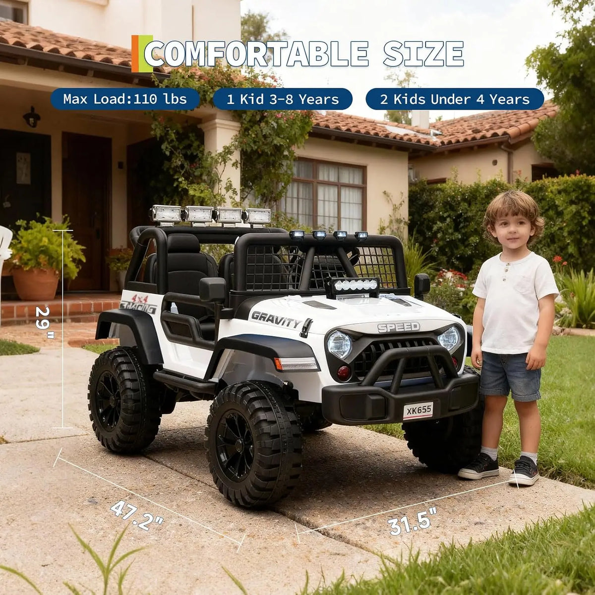 Tacleekii  24V Electric Car for Kids 2-Seater Electric Ride-On Truck 4WD, Dual Motors Parent Remote LED Headlights & Music Player Outdoor All-Terrain Vehicle