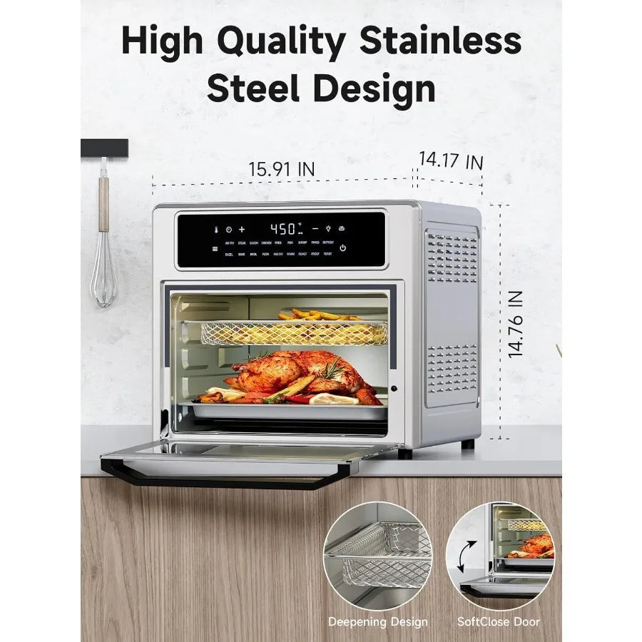 26.4 Qt Convection Oven Toaster Air Fryer Combo with 18in1 Functions Stainless Steel Countertop Appliance Featuring 4Zone Cooki