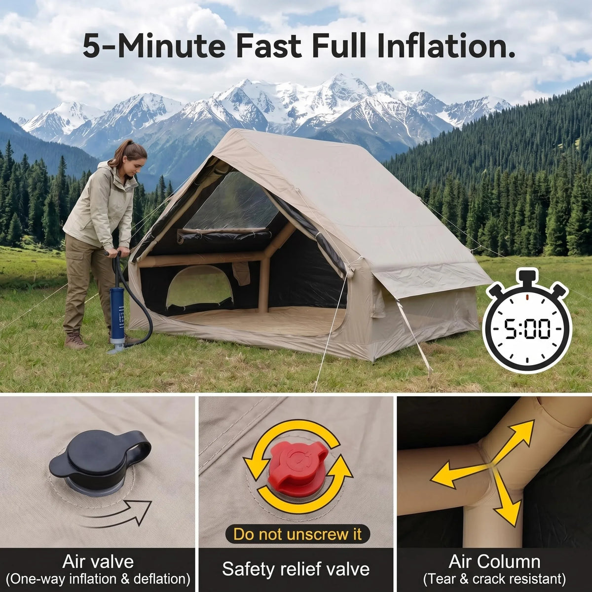 6.3㎡ Inflatable Camping Tent Full Set Outdoor Sunscreen Thicken Oxford Cloth Rainproof Field Overnight Camp Marquee by IHOMEINF