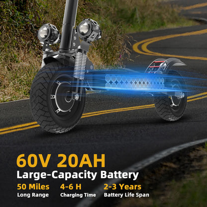 X700 Dual Motor Electric Scooter, 45 mph Max Speed, 50 Miles Range, 10" All-Terrain Tires, Foldable E Scooter for Adults