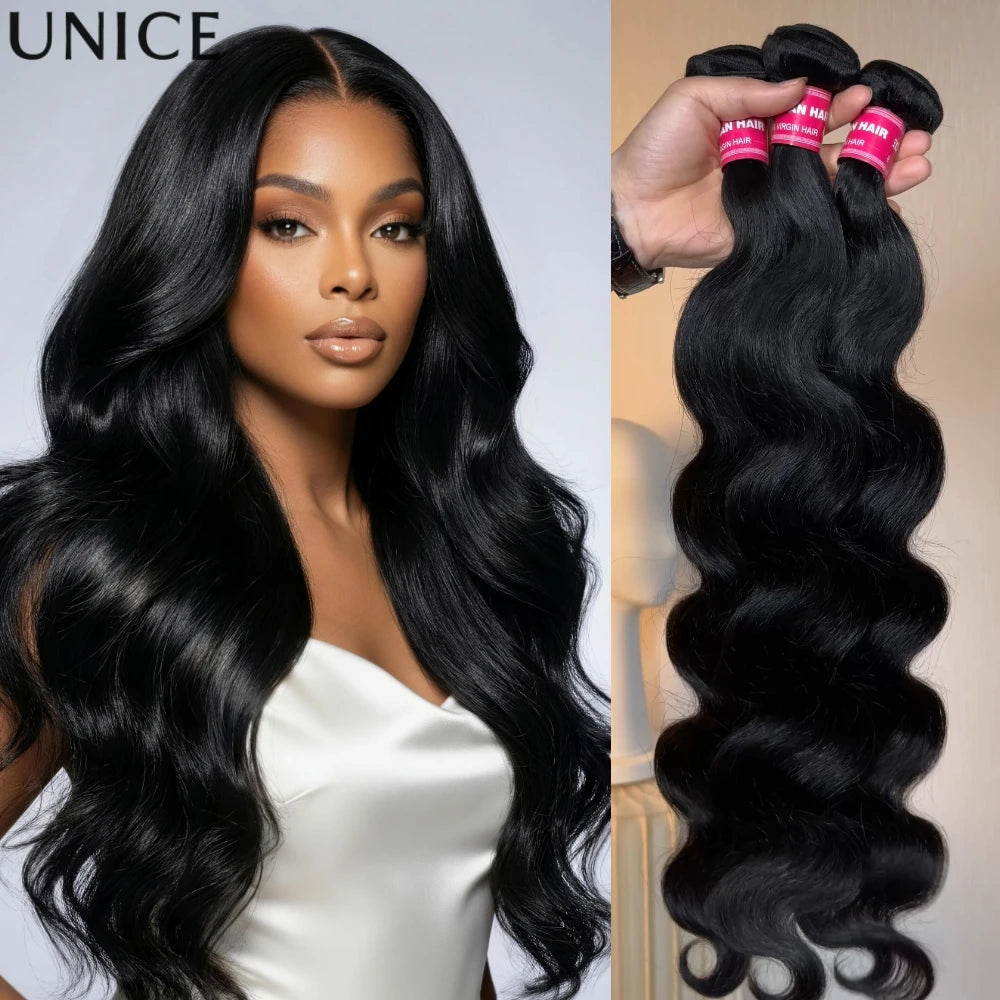 UNice Body Wave Bundles 1/3/4 PCS Natural Color 100% Human Hair Bundles 100Grams Per Bundle Sew In Weaves Hair Extensions
