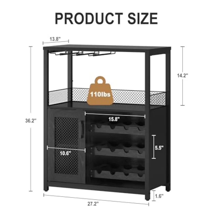 Wine Bar Cabinet with LED Lights, Liquor Cabinet with Storage