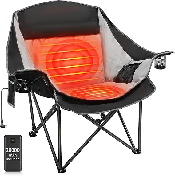 Portable Oversized Heated Camping Chair with 20,000mAh Battery, 3-Level Heat Control and Dual Heating Zones