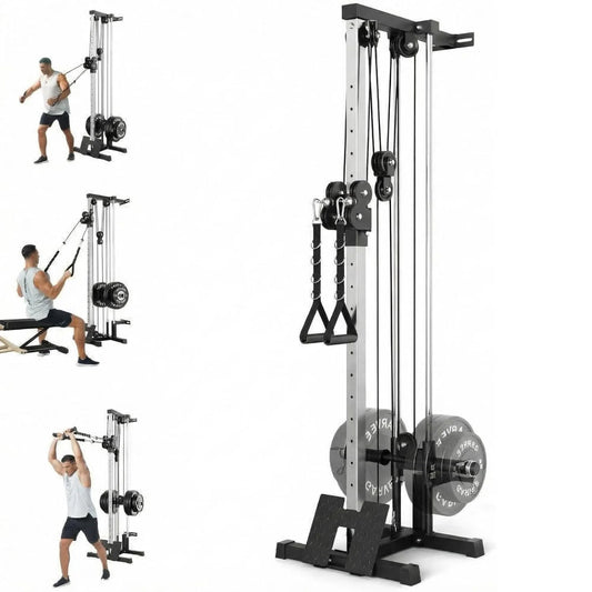 Wall Mount Cable Station, 18 Position Height Adjustable LAT Pulldown Machine with Dual Pulley System, Cable Crossover Machine