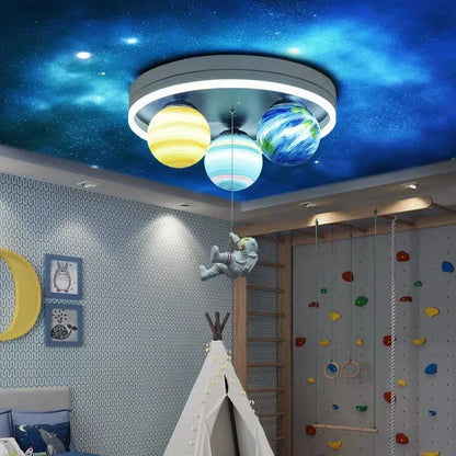 Astronaut Planet Creative Circular The Outer Space Led Ceiling Light Children's Bedroom Decorative Boys Girls Dream Universe