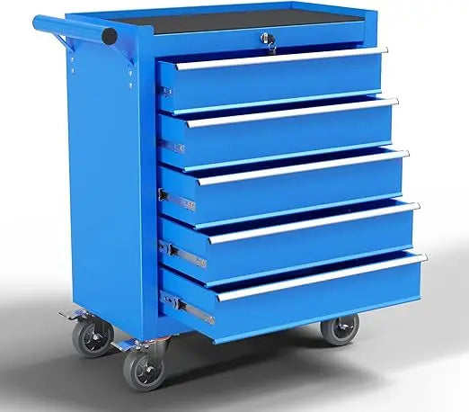 Metal Rolling Tool Chest with 5 Drawers, Lockable Storage Cabinet on Wheels for Garage and Warehouse Organization