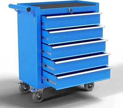 Metal Rolling Tool Chest with 5 Drawers, Lockable Storage Cabinet on Wheels for Garage and Warehouse Organization