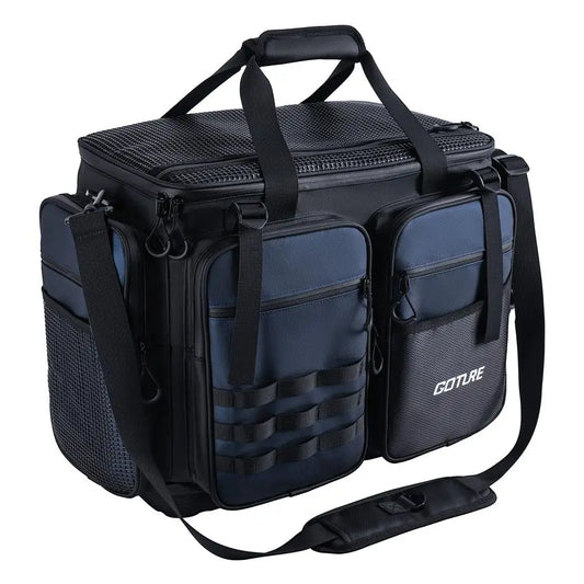 Large Tackle Bag,1800D PVC Waterproof Saltwater Gear Storage Big Fishing Bag with EVA Bottom,Store Up to 8PCS 3700 Plus 4PCS 360