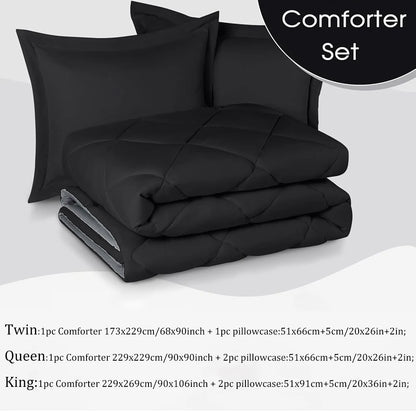 Reversible Comforter Set Queen/King Size, All Season Bedding Set with Ultra Soft Comforter, Pillow Shams, Red & Black