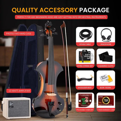 4/4 Silent Electric Violin, Solid Wood, 10W Amp, Complete Kit for Beginners & Professionals