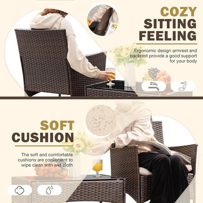 4 Pieces Outdoor Patio Furniture Sets Rattan Chair Wicker Set, Outdoor Indoor Use Backyard Porch Garden Poolside Balcony Furnit