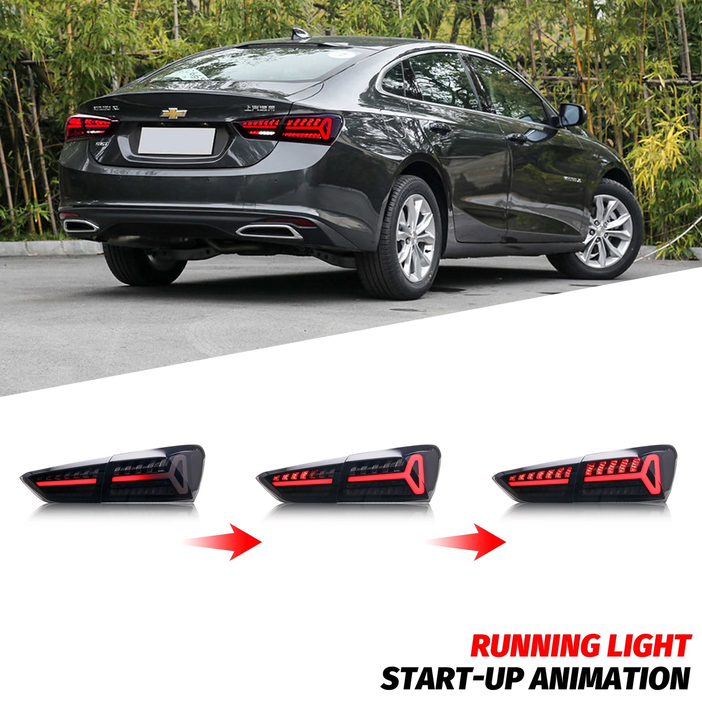 LED Tail Lights for Chevrolet Chevy Malibu 2019-2025 LS LT RS Sequential Blinker Start-up Animation Black Rear Lamps Assembly
