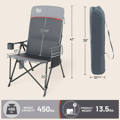 Oversized Heated Camping Chair with Lumbar Support, Heavy Duty Folding Chair for Adults, 450 LBS Capacity, High Back, Portable O
