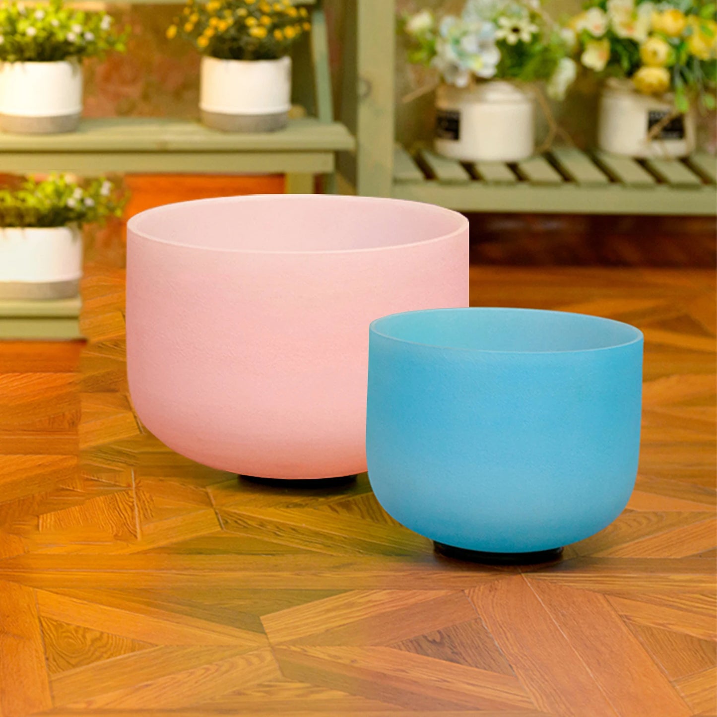 Color Crystal Singing Bowl Set of 2 PCS 8-10inch 432 Hz 8"G Blue 10"C Pink Sound Meditation Mutual Attraction Chakra Bowls with