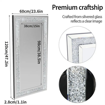 Large Decor Mirrors Rectangle Venetian Wall Mirrors Polished Crush Crystal Diamond Edge 120x60x2.5cm for Living Room Hallway