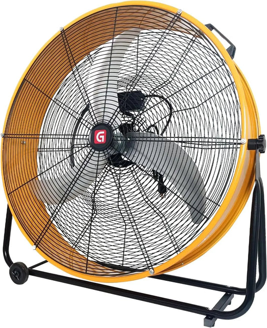 High Velocity Drum Fan, 11756 CFM 3-Speed Adjustable Floor Fan With 360° Tilt, Portable Air Circulator for Industrial Use
