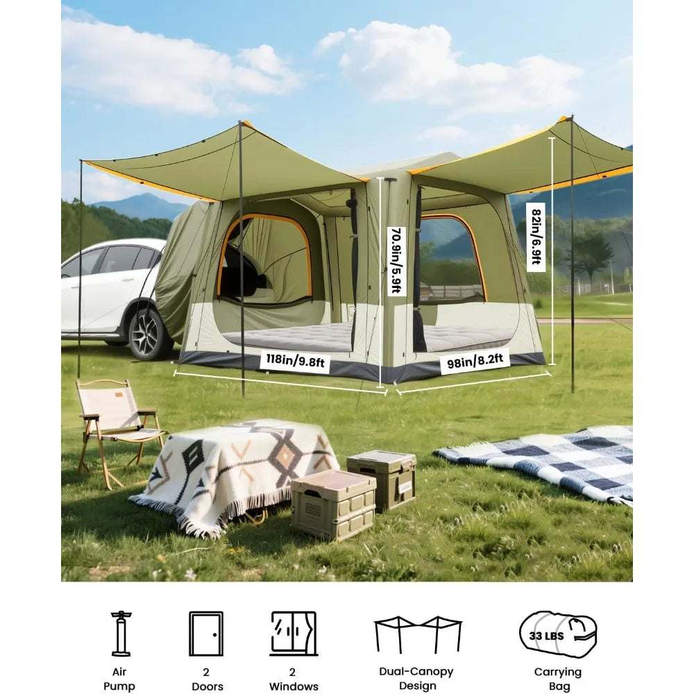 Inflatable SUV Tents for Camping, Pop Up Car Tent, Large SUV Tent Attachment for Camping, 2 in 1 Inflatable Tents Attach to Back