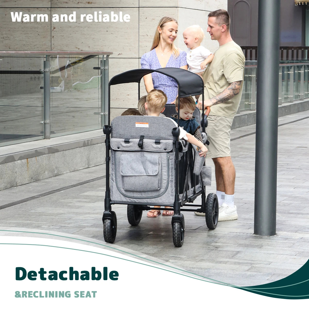 Foldable baby stroller, suitable for 4 children,portable outdoor camping vehicle,detachable roof, storage vehicle, autumn travel