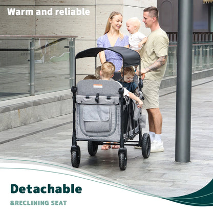 Foldable baby stroller, suitable for 4 children,portable outdoor camping vehicle,detachable roof, storage vehicle, autumn travel