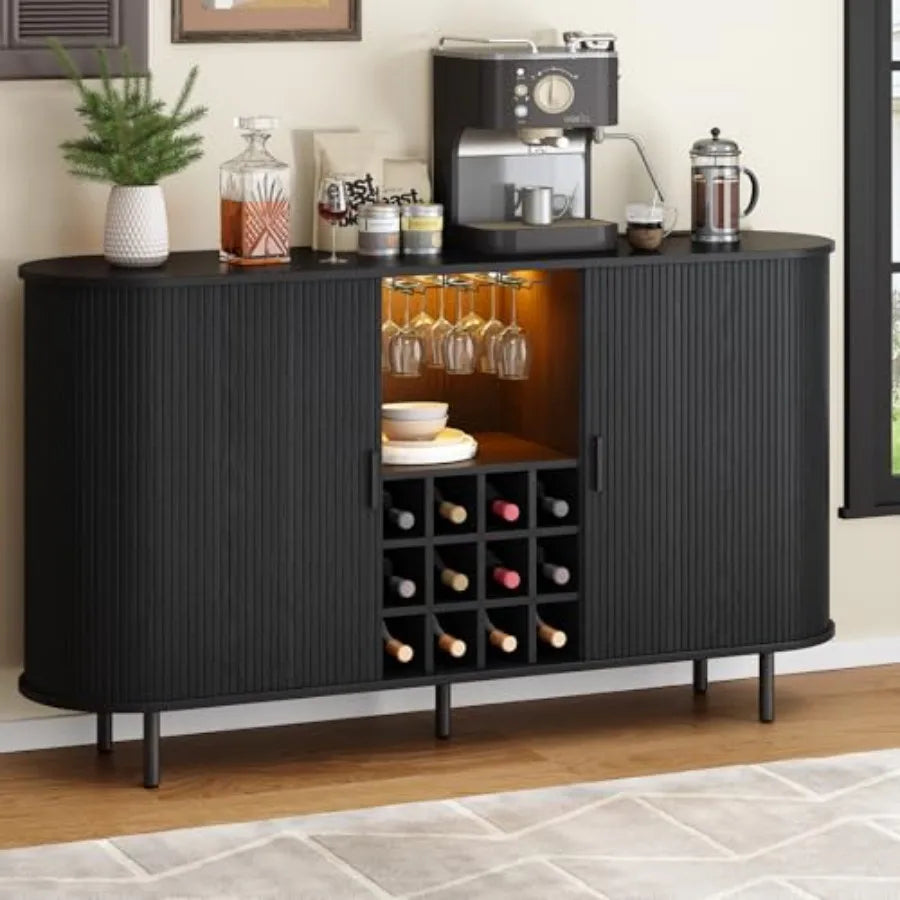 Fluted Wine Bar Cabinet with LED Light