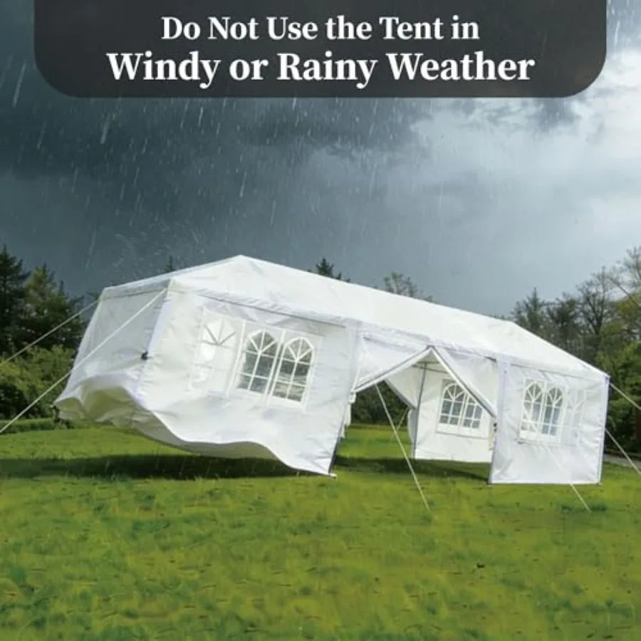 10x30FT Outdoor Party Tent with 8 Removable Sidewalls, PE Fabric Gazebo Shelter with Steel Frame, Ropes and Stakes Included for