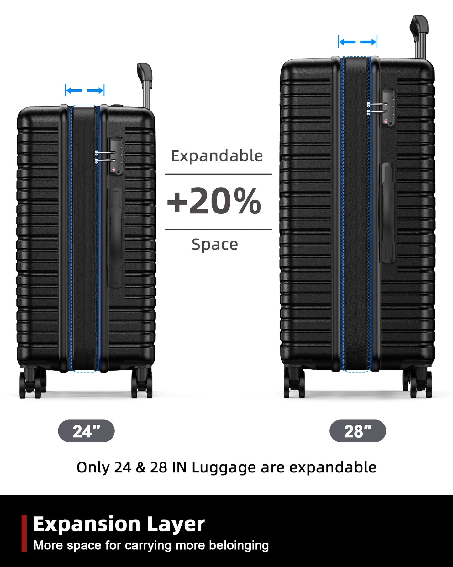 Luggage Sets 3 Piece 20/24/28 Inch Expandable Hardside Lightweight Durable Suitcases with Spinner Wheels, TSA Lock For Women Men