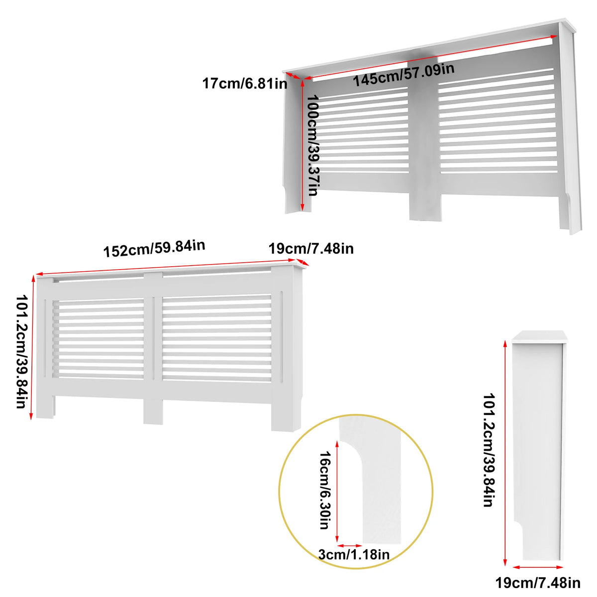 Super Tall 100CM Radiator Cover Strong Grill Shelf Cabinet MDF Cupboard Modern Vertical/Horizontal Style
