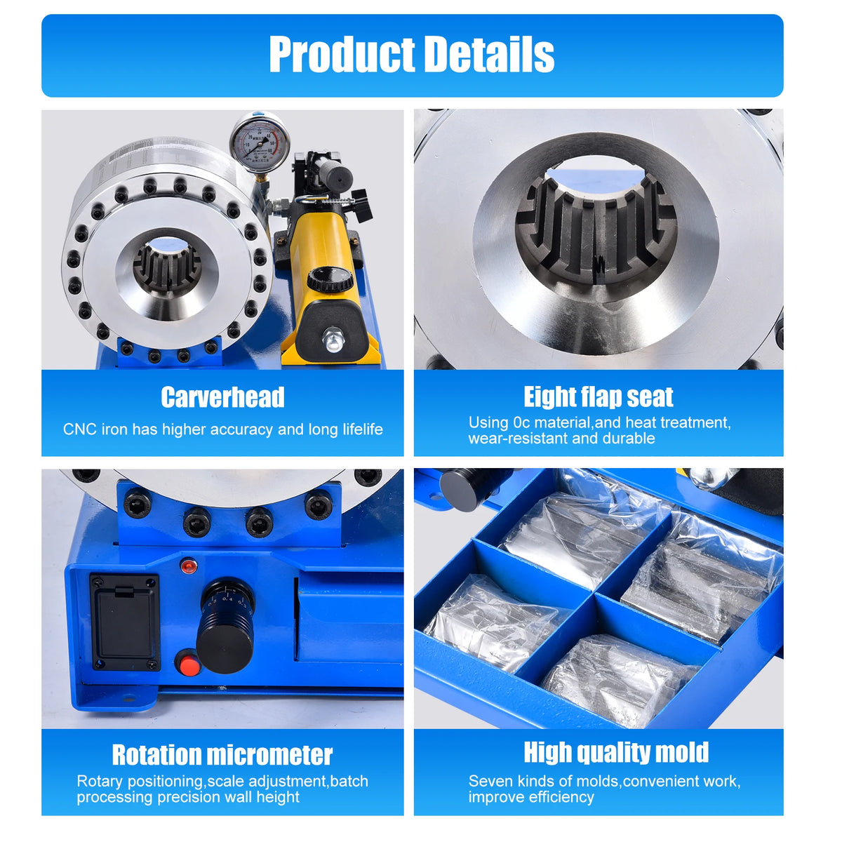 Hydraulic Hose Crimper | Handheld Tube Crimping Machine | Portable Hydraulic Hose Press Tool | for Excavator Pipelines, Agricultural Machinery