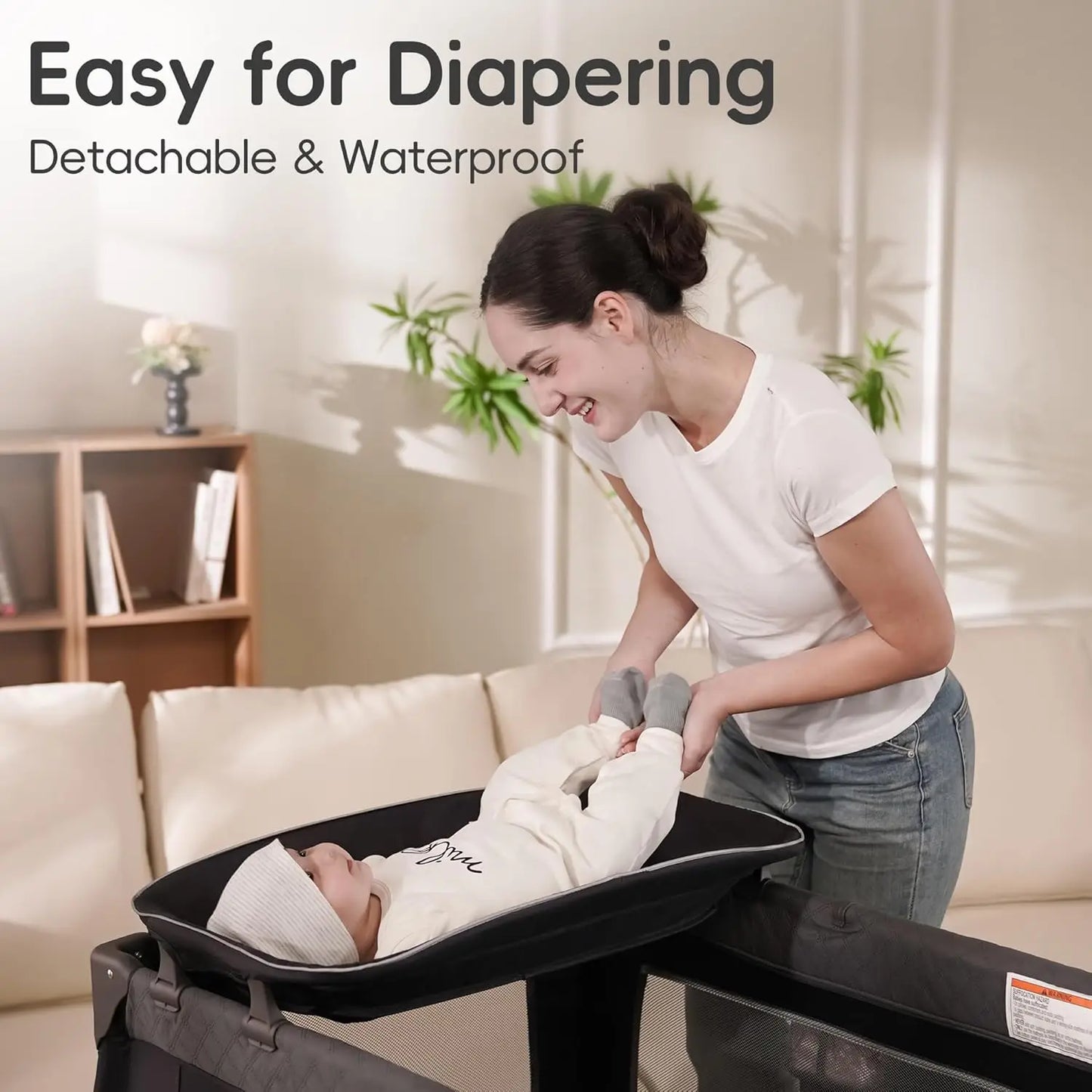Playard Portable Playard Foldable Playpen for Baby and Toddler Portable Crib Mattress Diaper Changer for Newborn (Grey)