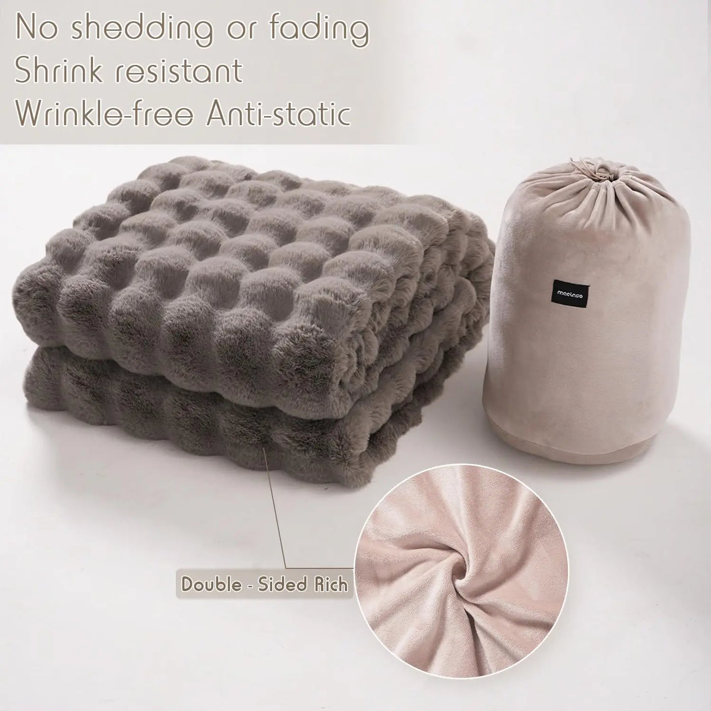 Oversized Warm Thick Bubble Plush Faux Fur Throw Blanket, Soft Cozy for Couch Bed Living Room (Grey, 75x90in)
