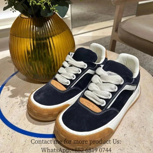 French High-End Luxury Design Men's Loafers - Tilted Suede Leather, Round Toe, Lace-Up Women's Shoes, Low-Top Sneakers 02