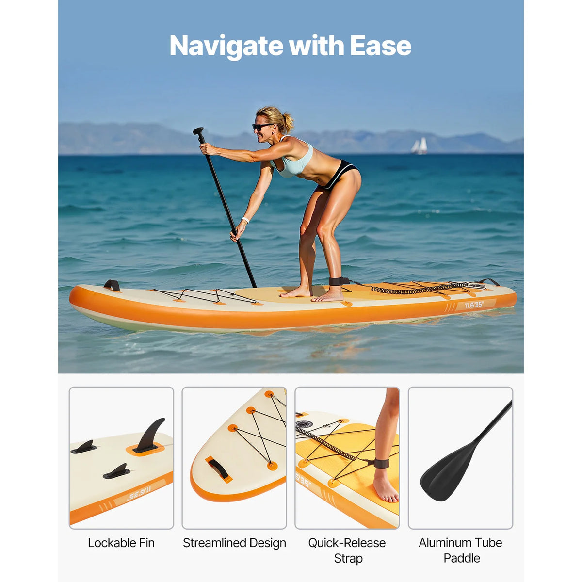 SucceBuy Inflatable Stand Up Paddle Board 11.6' x 35" x 6" Ultra-Light SUP Paddleboard All Accessories Included for Youth&Adults