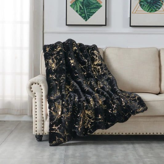 Sumptuous Gilded Black Chinchilla Faux Fur Throw Blanket - Luxurious 60" x 80" Blanket for Stylish Comfort