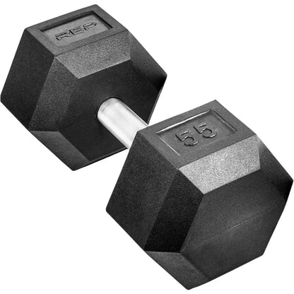 Rep Fitness Rubber Hex Dumbbell Sets - Single Weights Over 55lbs and Pairs from 5lbs to 50lbs - Low Odor, Fully Knurled Grips