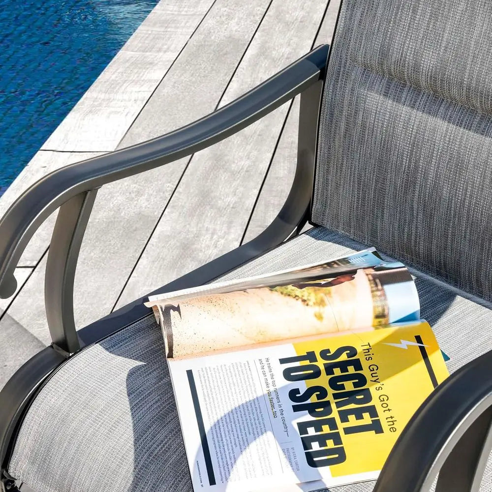 2-Piece Outdoor Dining Chair Set, Weather-Resistant Padded Textilene, High-Back Spring Motion Chairs for Patio, Lawn, Deck, Grey