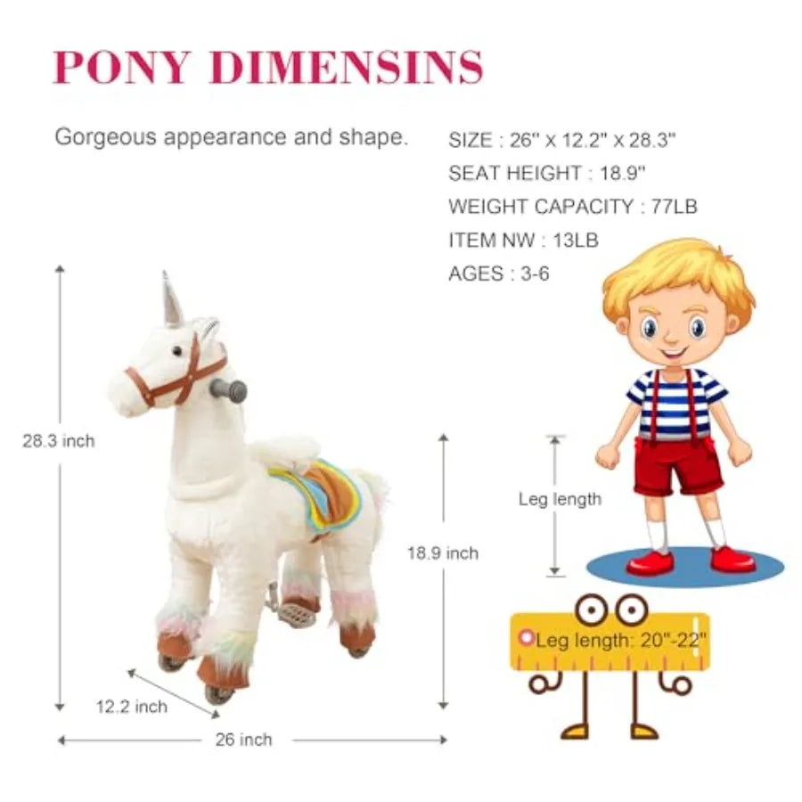 Small Size Ride On Horse - Baby Walker & Pony Riding Toys for Ages 3-8 Magical Ride on Toy Unicorn Toy & Horse Riding Experience