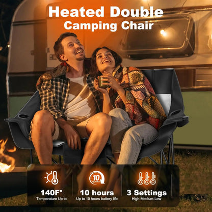 Heated Folding Camping Chair, 3 Heat Levels, Dual Switches, Supports 550 lbs