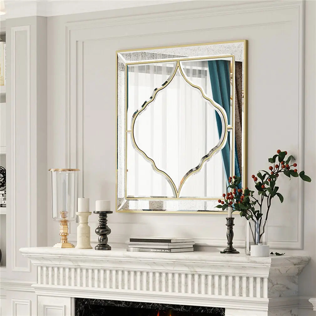 Wall Mirror 600/800mm Square Mirror Modern Accent Mirror with Gold Edge for Livingroom Diningroom Bathroom Bedroom Decor
