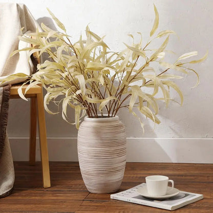 12 White Boho Style Wide Mouth Vase for Home Decor, Pampas Grass Centerpiece, Rustic Decor Vase for Living Spaces