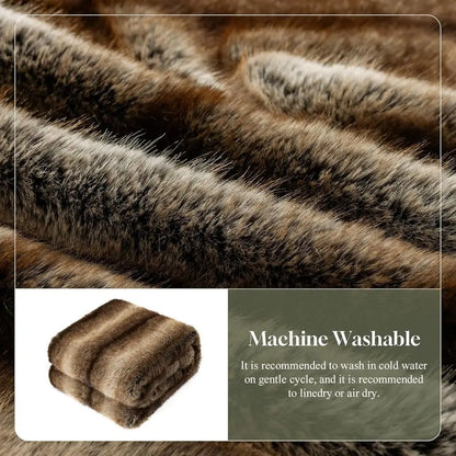 Faux Fur Blanket, Ultra Soft Luxury Fuzzy Throw Blanket, Long Pile Plush Cozy Warm Decorative Blanket for Couch, Sofa, Chair, Be