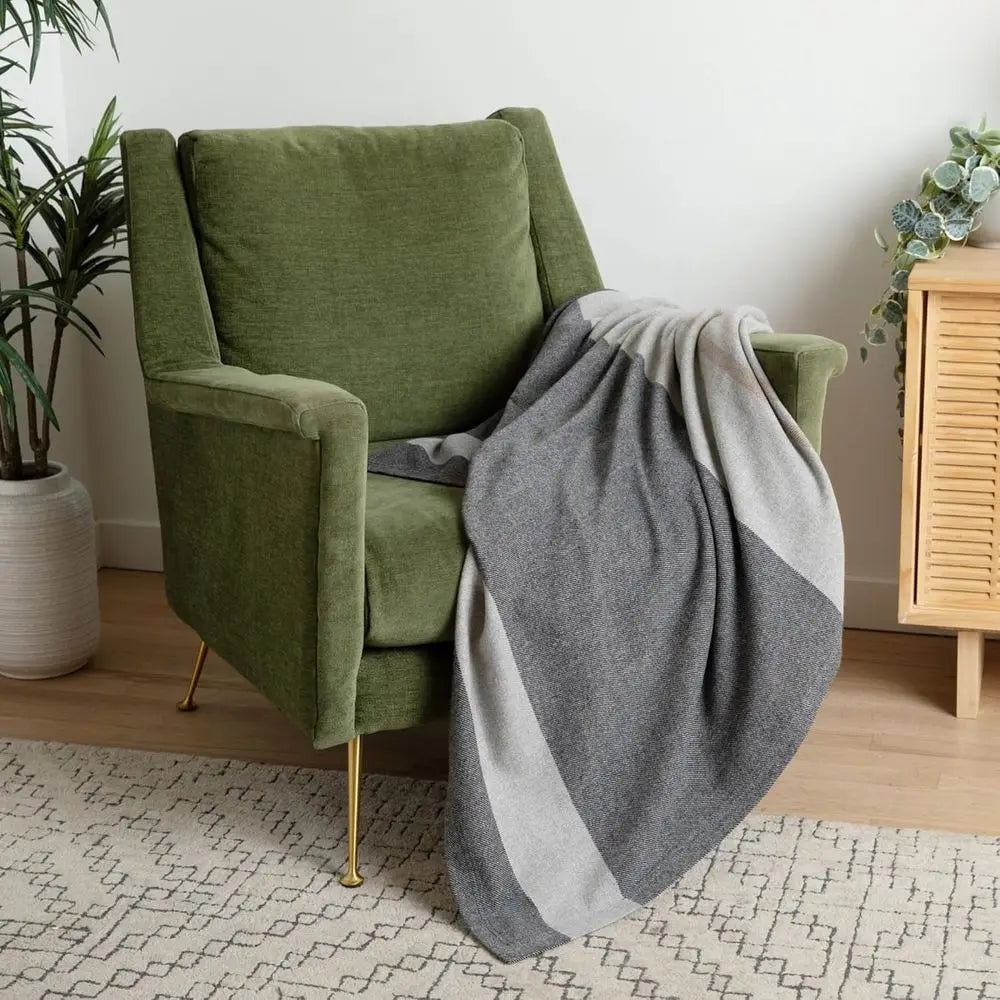100% Pure Cashmere Throw Blanket for Couch, Sofa, & Bed, Ultra Soft Woven Cashmere Blanket Throw, Large Full Size 73”x53”, Gray