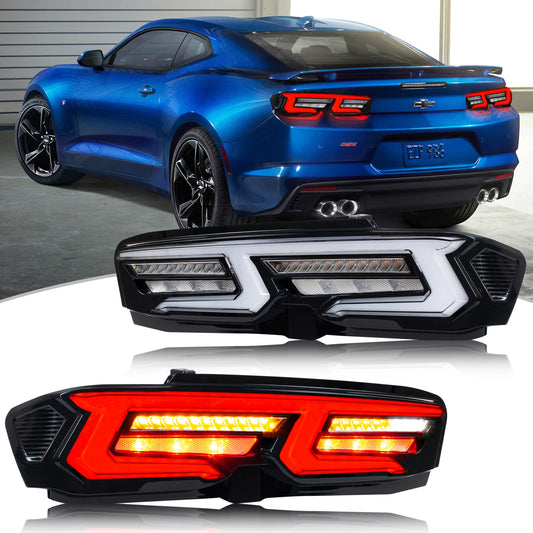 LED Tail Lights Assembly for Chevrolet Chevy Camaro 2019-2024 SS ZL1 Sequential Blinker Dynamic Animation Black Rear Lamps