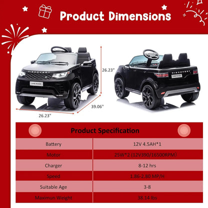12V Licensed Land Rover 2 Seater Ride on Car for Kids with 2.4g Remote Control Double Doors LED Light 2.8 MPH Max Speed