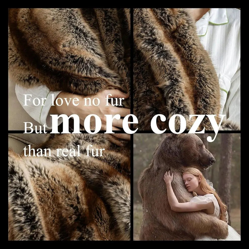 Faux Fur Blanket, Ultra Soft Luxury Fuzzy Throw Blanket, Long Pile Plush Cozy Warm Decorative Blanket for Couch, Sofa, Chair, Be