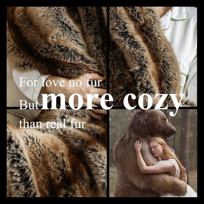 Faux Fur Blanket, Ultra Soft Luxury Fuzzy Throw Blanket, Long Pile Plush Cozy Warm Decorative Blanket for Couch, Sofa, Chair, Be