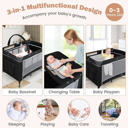 Portable 3-in-1 Playard: Travel Crib, Bassinet, and Changing Table for Babies & Toddlers