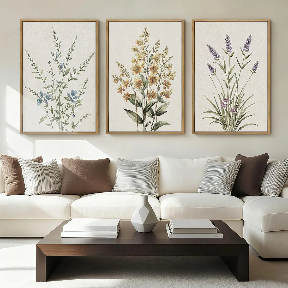 Minimalist Botanical Wall Art, Neutral Floral Prints in Beige, Modern Decor for Living Room Bedroom Office, 16x24 Inches Framed