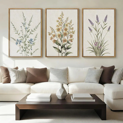 Minimalist Botanical Wall Art, Neutral Floral Prints in Beige, Modern Decor for Living Room Bedroom Office, 16x24 Inches Framed