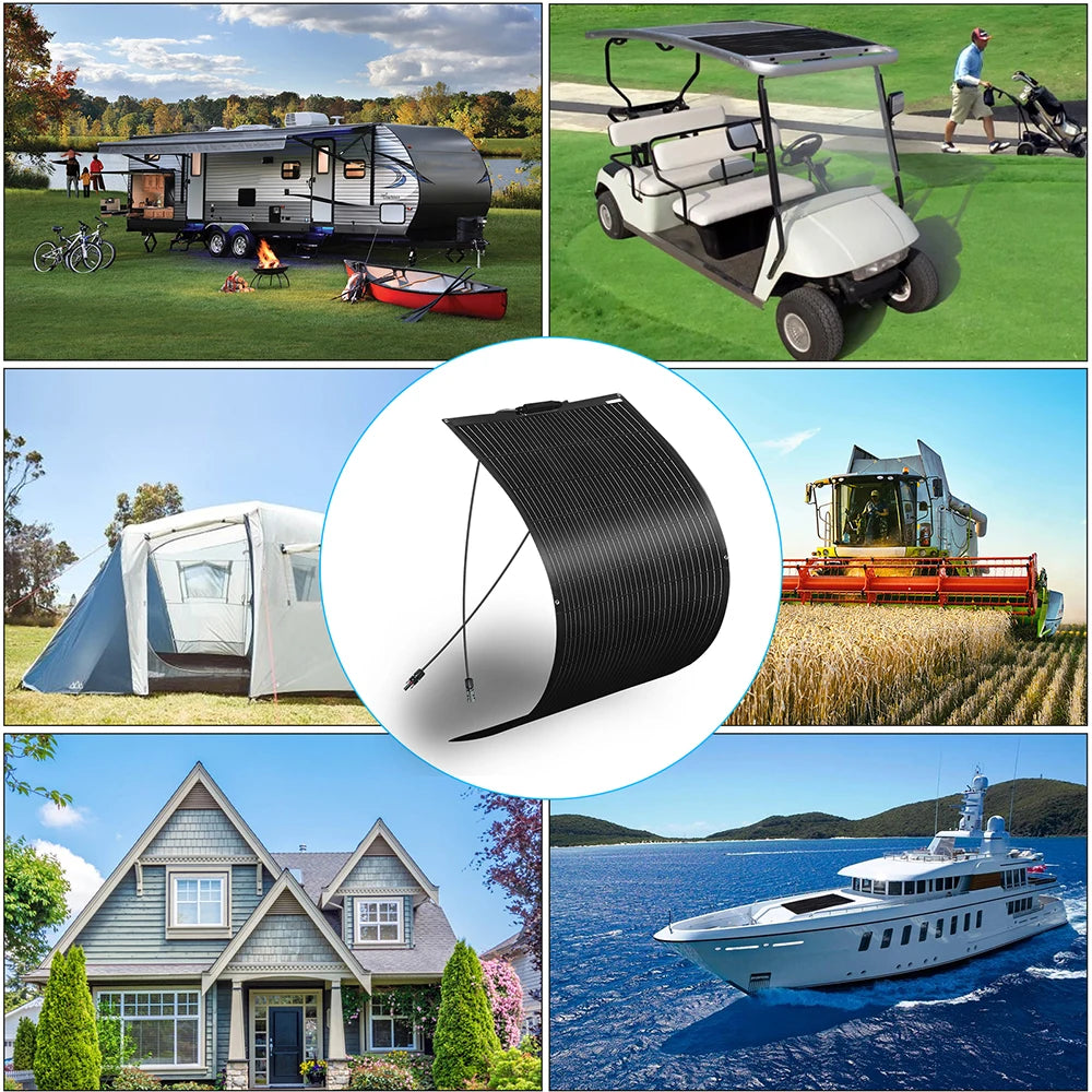 120W 240W 24V 12V Flexible Solar Panel Kit Monocrystalline Cell PV For Battery Home Boat Marine RV Cabin Van Car Uneven Surfaces
